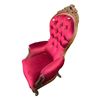 Image 4 : Antique Red Velvet Tufted Arm Chair with Carved Wood Frame
