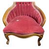 Image 2 : Antique Red Velvet Tufted Arm Chair with Carved Wood Frame