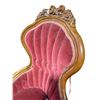 Image 3 : Antique Red Velvet Tufted Arm Chair with Carved Wood Frame