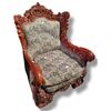 Image 1 : Large Carved Wood Frame Arm Chair with Brocade Upholstery