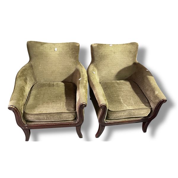 Pair of Vintage Mahogany Framed Upholstered Arm Chairs