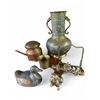 Image 1 : Group of 6 Metal Work Collectibles - Egyptian Enameled Brass Vase is 10" tall x 7" diameter