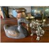 Image 2 : Group of 6 Metal Work Collectibles - Egyptian Enameled Brass Vase is 10" tall x 7" diameter