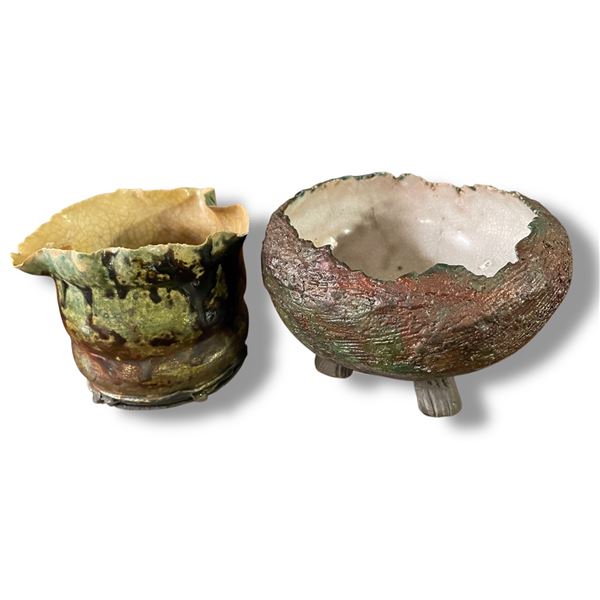 2 Art Pottery Dishes - 4" tall