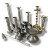 Image 1 : 11 Candle Holders and 1 Candle Snuffer - Pewter, Silver Plated and Brass