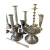Image 3 : 11 Candle Holders and 1 Candle Snuffer - Pewter, Silver Plated and Brass