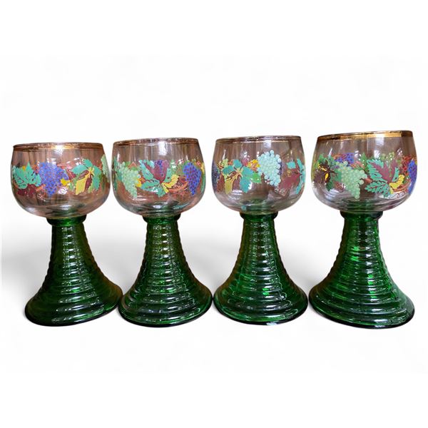 4 Vintage Bohemian Wine Glasses - 6" tall