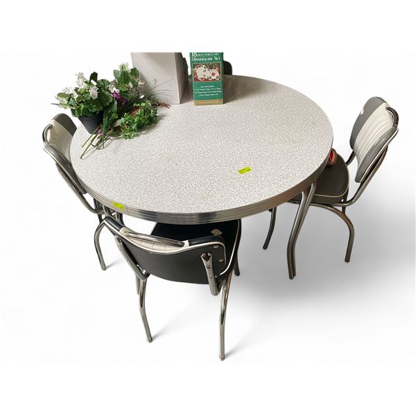 Chrome Dining Table with 2 Black/White & 2 Grey/White Chairs - White & Black Design 48" Table Top