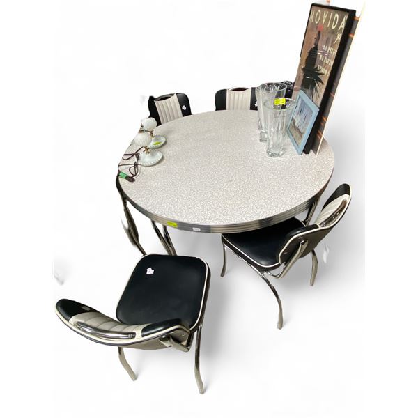 Chrome Dining Table with 4 Black/White Chairs - White & Black Design 48" Table Top