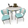 Image 2 : Chrome Dining Table with 4 Blue/White Chairs - White & Black Design 48" Table  Top. Contents not inc