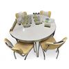 Image 1 : Chrome Dining Table & with 4 Yellow/White Chairs - White & Black Design 48" Table  Top - Contents no