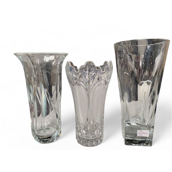 3 Large Crystal Vases - Nachtmann Vase is 10" tall x 6" diameter