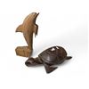 Image 1 : Carved Solid Wood Dolphin & Turtle Sculptures - Dolphin is 13" tall