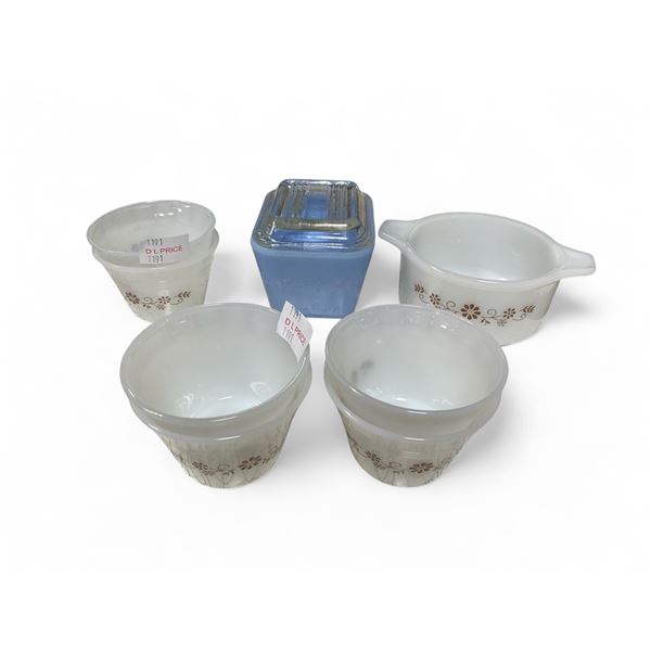 Blue Pyrex Butter Dish & 6 Dynaware Ramekins & 1 Dynaware 4.5" Dish