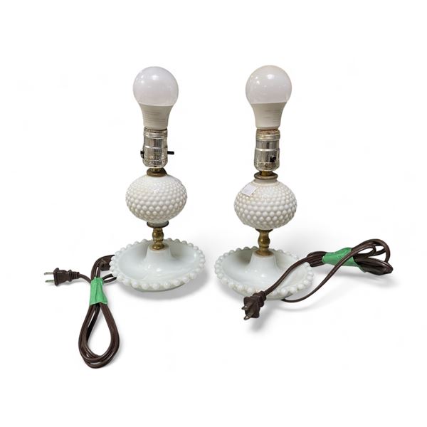 Pair of Vintage Hobnail Milk Glass Lamp Bases - 10" tall