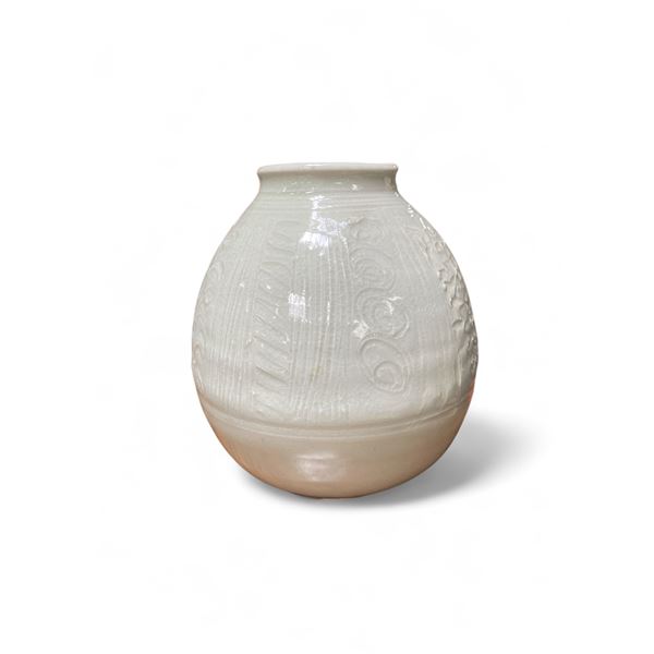 8" Grey Glazed Art  Pottery Vase - 6" diameter