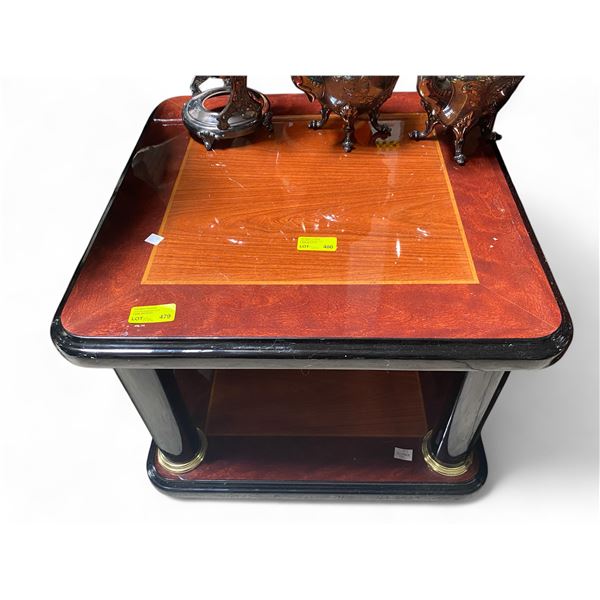 Lacquered 3-Tone End Table - 24" x 24" x 18" tall - Contents not included.