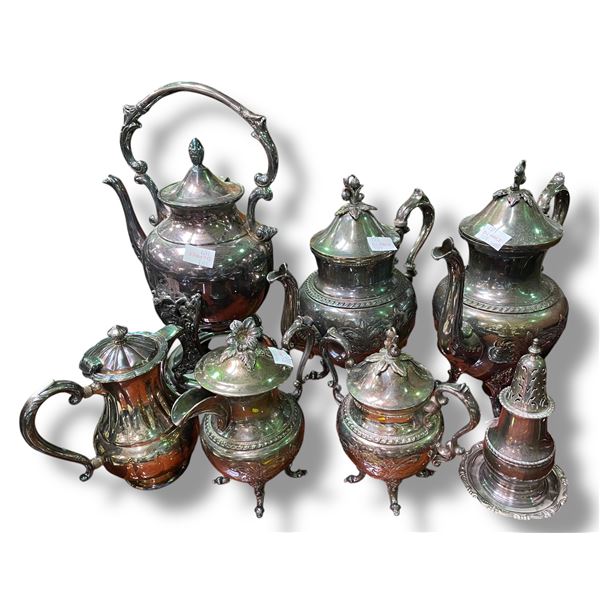 Group of 7 Vintage Silver Plated Coffee Pots, Tea Pots and More
