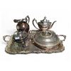 Image 1 : Group of 5 Silver Plated Serve ware - Water Jug, Tea Pot, Lidded Serving Dish & Chafing Dish Warmer