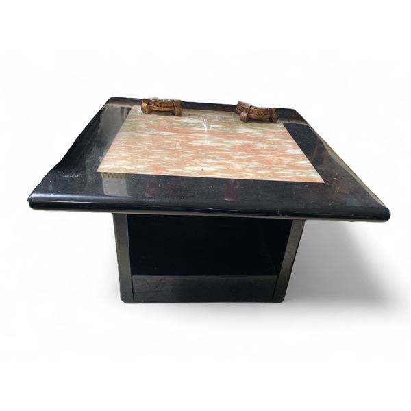 Black Lacquered Coffee Table with Marble Insert Top - 28" x 28" x 17" tall