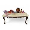 Image 1 : Marble Topped Coffee Table with Cabriole Style Legs - 24" x 44" x 18" tall - Contents not included.