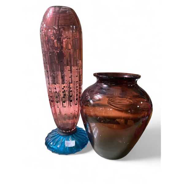 Pizzichillo and Gordon Hand Blown Art Glass Vase (18" tall) & Purple Art Glass Vase
