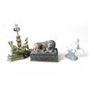 Image 1 : Vintage Table Lamp with Shade, Porcelain Unicorn Statue (9"), and Lion Design Box (damaged lid)