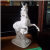 Image 2 : Vintage Table Lamp with Shade, Porcelain Unicorn Statue (9"), and Lion Design Box (damaged lid)