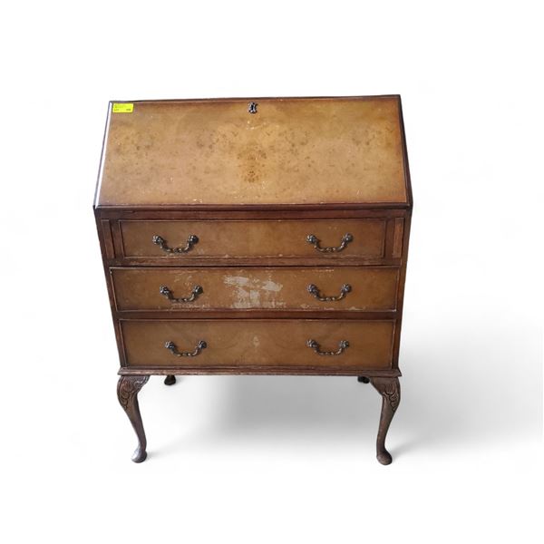 Vintage Drop Front Secretary Desk with Key - 16" x 30" x 40" tall