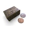 Image 1 : Brass Clad Trinket Box & German Fidelity Medallion & B. H. Mayers 90 Year Medallion - Box is 3.5" x 