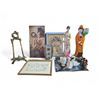 Image 1 : Group of Framed Alain Boisjoly Cartoons, Figurines, Lamp (small damage), Glass Tray and more