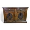 Image 1 : Antique Sideboard with Carved Door Panels - 18" x 52" x 35" tall - There are drapes inside the sideb