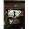 Image 3 : Antique Sideboard with Carved Door Panels - 18" x 52" x 35" tall - There are drapes inside the sideb