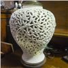 Image 2 : Antique  Mid-20th Century Chinese  White Porcelain Hollow Art Desk Lamp - No Shade