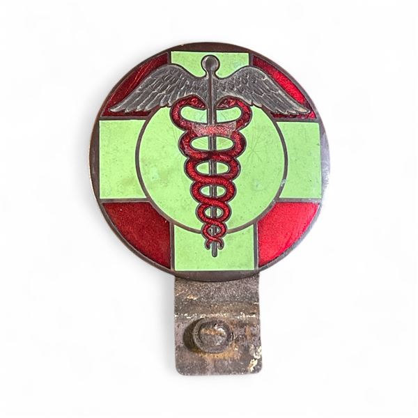 Vintage Enameled Doctors Caduceus  Badge for Car Grill or License Plate Holder