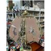 Image 2 : Brass Table Lamp with Etched Glass Unicorn Panels on Shade - 24" tall