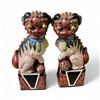 Image 1 : Pair of Vintage Glazed Ceramic Japanese Foo Dog Sculptures - 18" tall on a 6" x 5" base