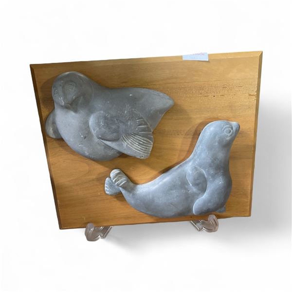 Canadian Heritage Series Seal Sculptures on Wood Back - 12" x 12"