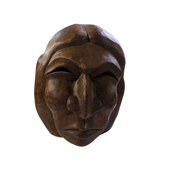 Marvin Dan Baker Carved Wood First Peoples Bust - Squamish Nation Artist - 12" tall x 11" diameter