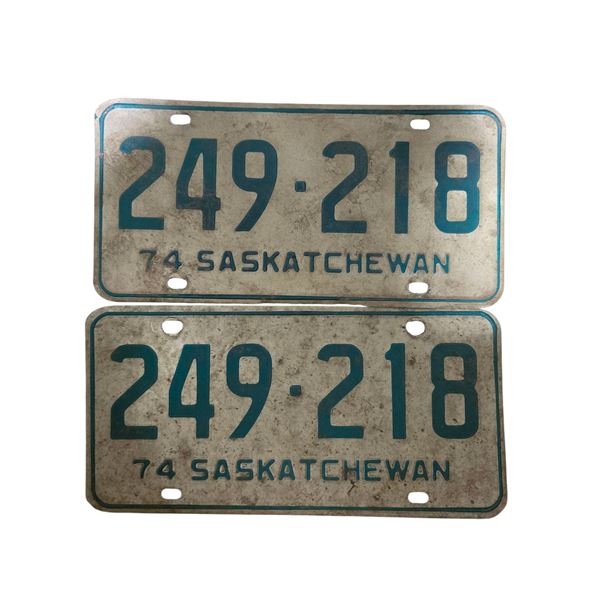Pair of Matching 1974 Saskatchewan  6 Digit License Plates  -249-218