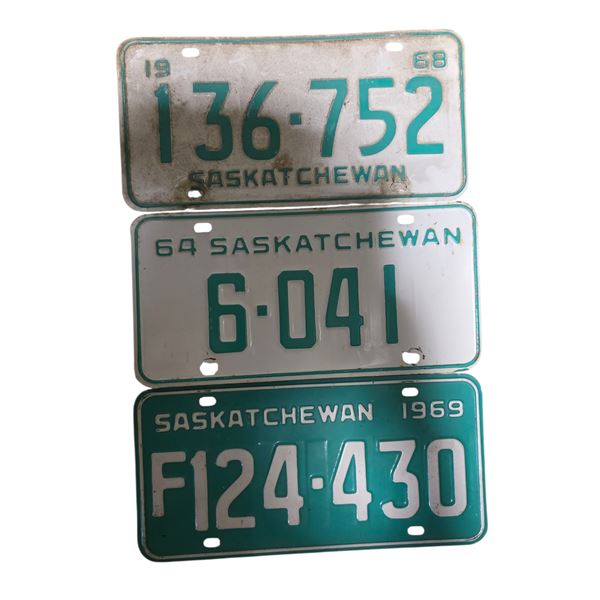 3 Saskatchewan 1960s Single License Plates - 1965 #139-752, 1964 #6-041, & 1969 #F124-430