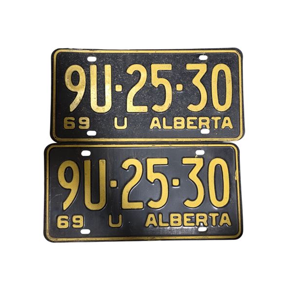 Pair of 1969 Alberta "U" 6 Digit Licence Plates - 9U-25-30