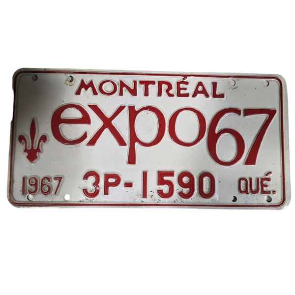 1967 Montreal Expo 67 Single License Plate - 3P-1590