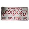 Image 1 : 1967 Montreal Expo 67 Single License Plate - 3P-1590