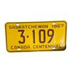 Image 1 : 1967 Canadian Centennial Saskatchewan 4 Digit License Plate - 3-109