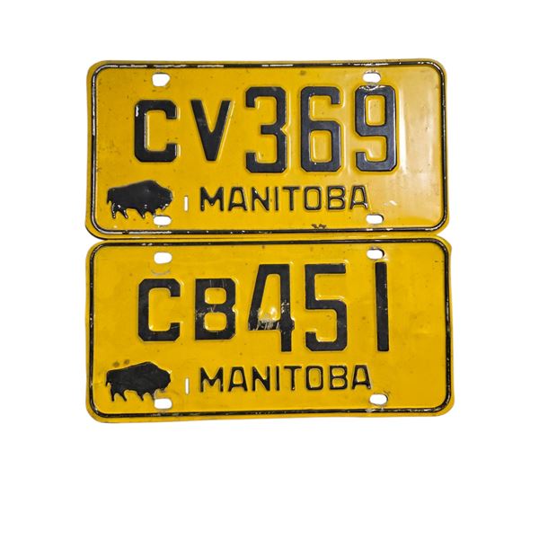 2 Manitoba 5 Digit Single License Plates - CB451 & CV369