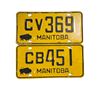 Image 1 : 2 Manitoba 5 Digit Single License Plates - CB451 & CV369