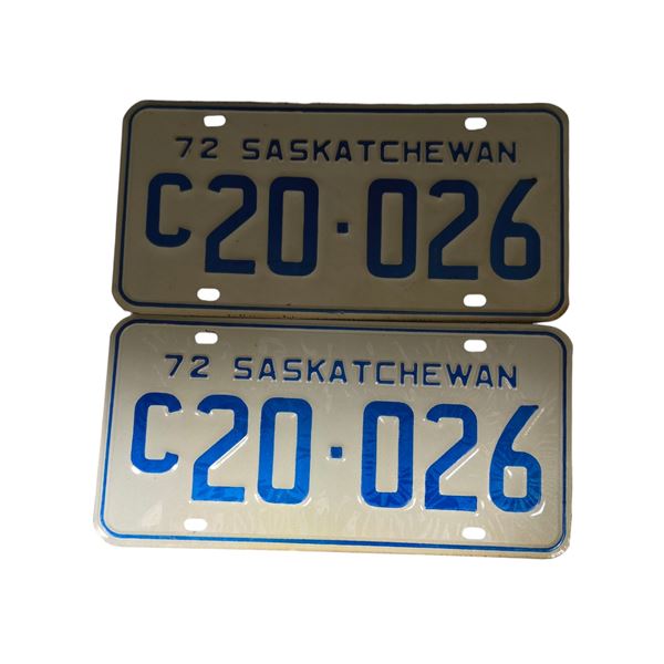 Pair of Saskatchewan C Series License Plates with Original Mailer - C 20-026