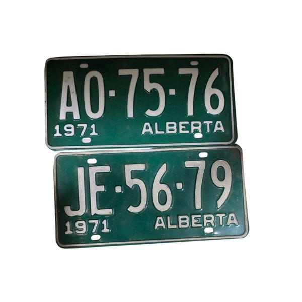 Pair of 1971 Alberta 6 Digit License Plates - JE-56-79