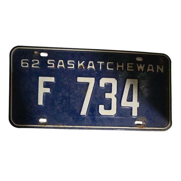 1962 Saskatchewan F Series Single License Plate - F 734